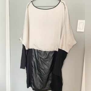 Long sleeve blouse with built in skirt - pleather like fabric and polyester top